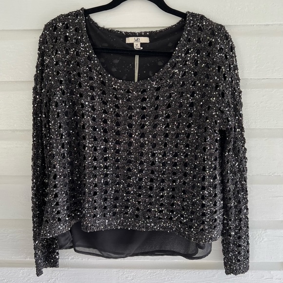 Ya Los Angeles Sweaters - NWT Black Sequin Knit & Chiffon Lightweight Sweater Top - Holiday Style